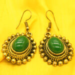 Golden Oxidized Green Stone Earring