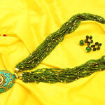Green Colour Glass Beads Pote Neck Piece with Earring