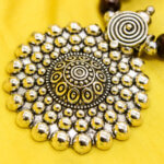 Stylish Hand Crafted Neck Piece of Multi Colour, Multi Shape Beads & Oxidise Pendent With Earrings-2