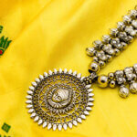 German Silver Oxidised Durga Ma Image Neck Piece with Earring