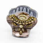 wooden Texture with Blue Base Stone Stubbed Claw Clutcher/Clip