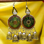 Hand Crafted Heavy Light Green & Red Combined colour Jhumka