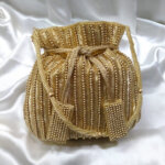 Designer Golden Heavy Potli Bag Exclusive Hand Crafted with Motis & Glass Beads