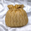 Designer Golden Heavy Potli Bag Exclusive Hand Crafted with Motis & Glass Beads - Image 2
