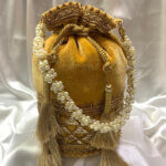 Wedding Collection Yellow Velvet Fabric Potli Bag Exclusive Hand Crafted with Moti & Zari work