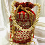 Wedding Collection Red Colour Potli Bag Exclusive Hand Crafted with Moti & Full Zari Work