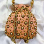 Bridal Collection Peach Colour Heavy Potli Bag Exclusive Hand Crafted with Motis