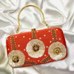 Party Collection Pink Colour Clutch Exclusive Hand Crafted Flowers with Gota & Beads