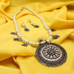Moti Neck Piece with Heavy Oxidise Pendent & Earrings
