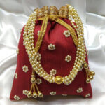 Bridal Collection Maroon Colour Heavy Potli Bag Exclusive Hand Crafted with Motis & Zaris