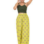 Lime Colour Printed Flared Palazzo