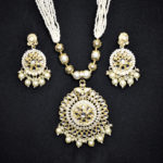 Traditional Ethnic Artificial Pearl Beaded Necklace Moti Mala with Earrings Set.