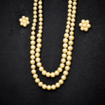 Double Layer Golden Pearl Neckpiece with matching Pearl Studs Earrings for Women and Girls