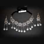 Oxidize Silver Jewellery with Flower Pattern neck Piece & earring
