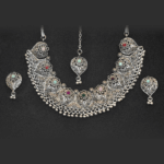 German Silver Jewellery Heavy neck Piece with earring & Mangtika