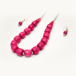 Pink Dice shaped Beads Single Line Neckpiece with Earring for Women & Girls