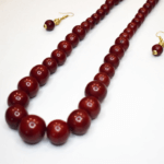 Maroon Ball shaped Beads Single Line Neckpiece with Earring for Women & Girls