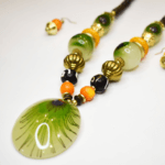 Multicolor Peacock pattern Onyx Stone Beads Single Line Neckpiece with Earring for Women & Girls