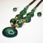Green Onyx Stone Beads Single Line Neckpiece with Earring for Women & Girls